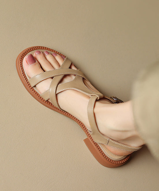 Women Caramel Hollow Out Splicing Walking Sandals Peep Toe