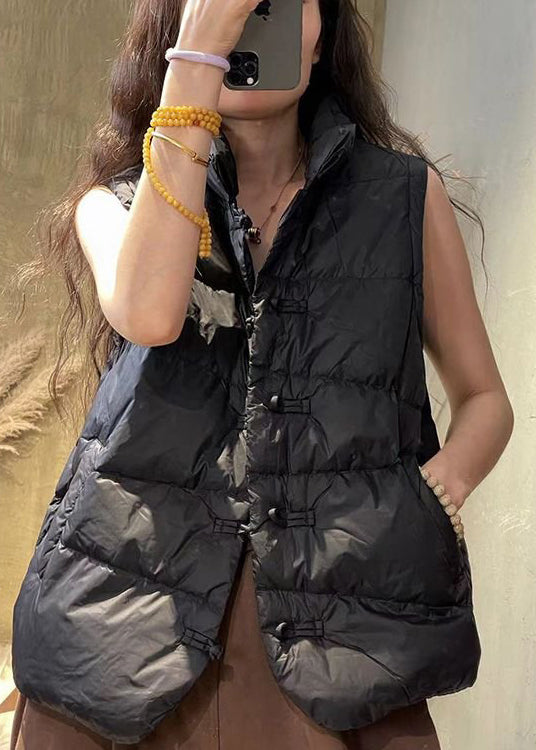 Women Caramel Stand Collar Button Pockets Cotton Filled Waistcoat Sleeveless