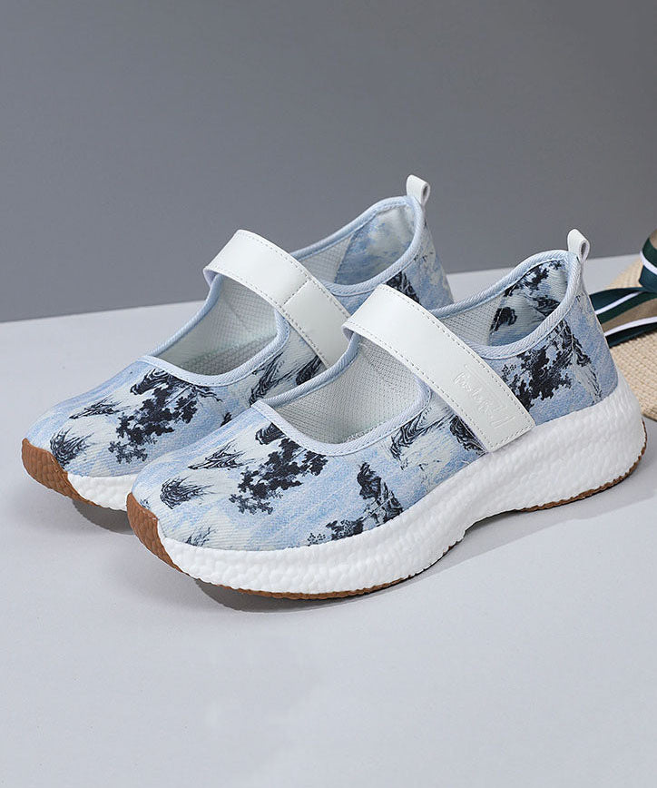 Women Casual Blue Denim Fabric Print Flat Feet Shoes Buckle Strap