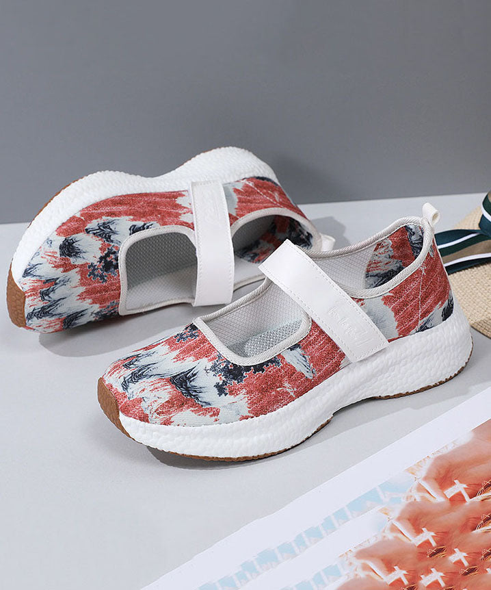 Women Casual Blue Denim Fabric Print Flat Feet Shoes Buckle Strap