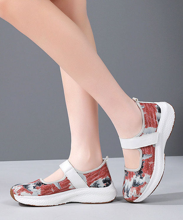 Women Casual Blue Denim Fabric Print Flat Feet Shoes Buckle Strap