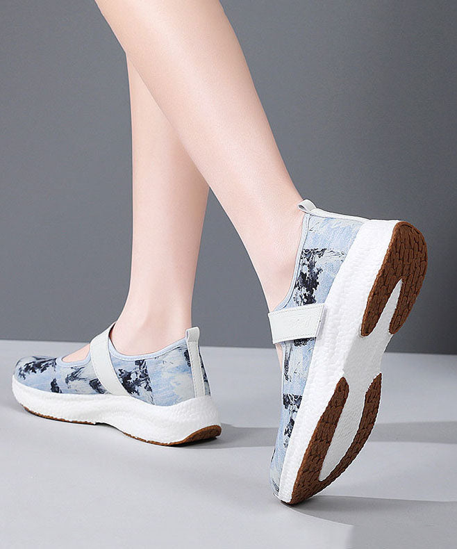 Women Casual Blue Denim Fabric Print Flat Feet Shoes Buckle Strap