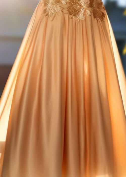 Women Champagne Gold Embroidered High Waist Cotton Skirts Summer