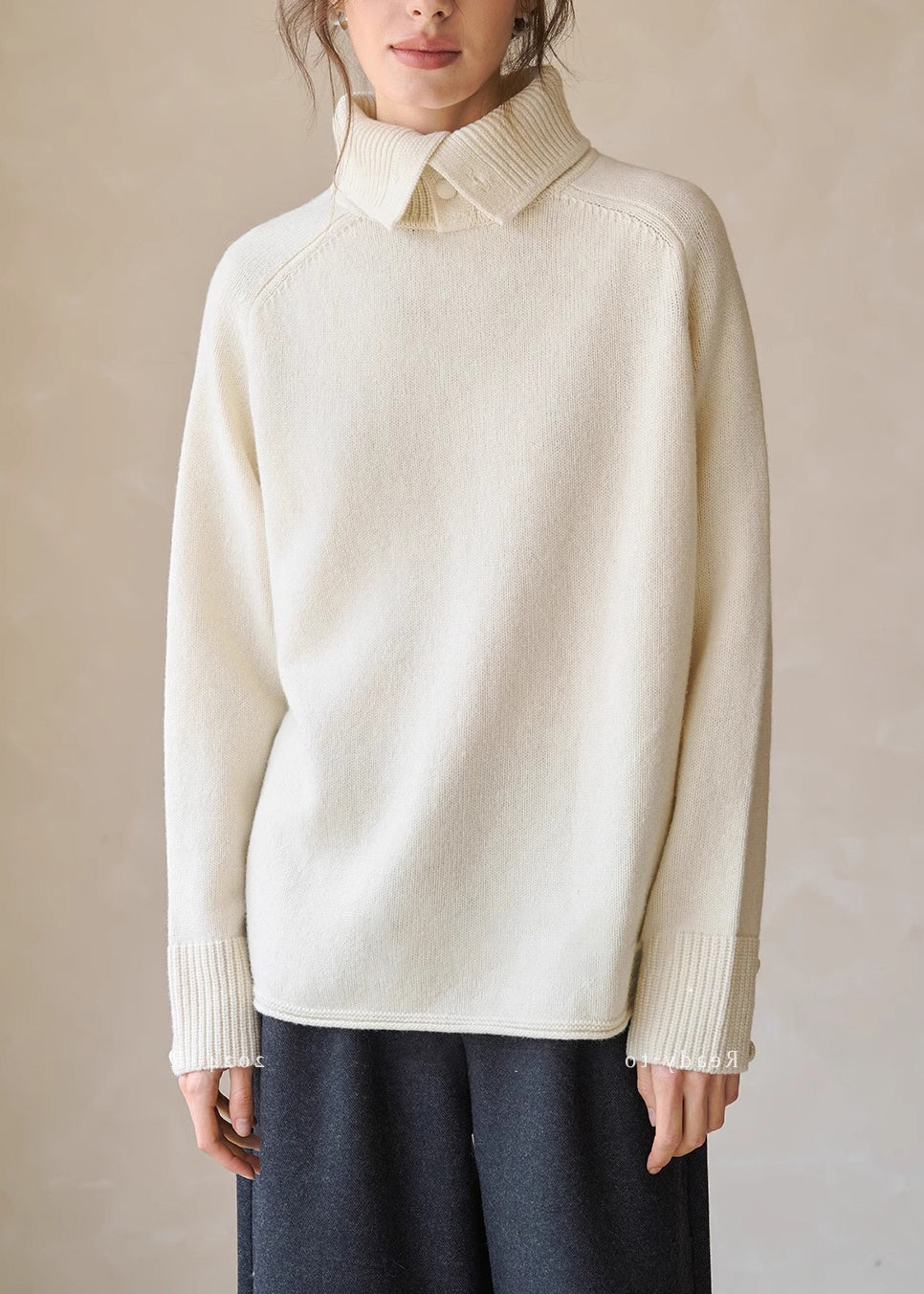 Women Charcoal Grey High Neck Warm Knit Shirts Winter