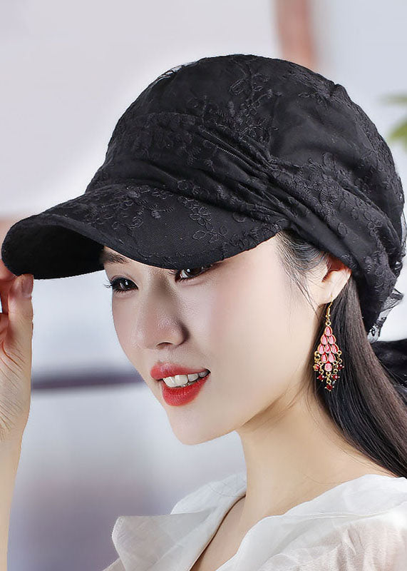 Women Chocolate Embroidery Floral Tulle Baseball Cap Hat