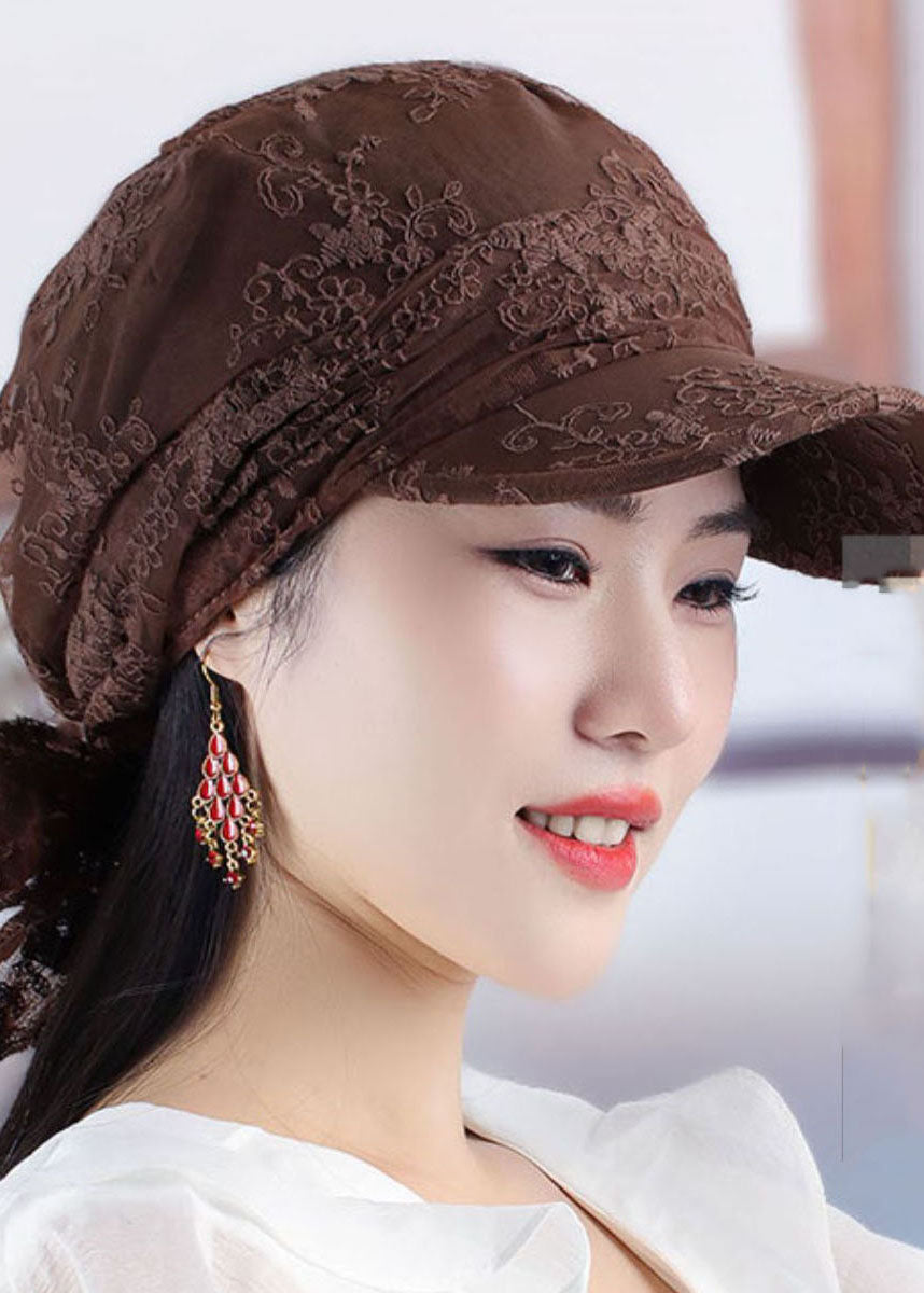 Women Chocolate Embroidery Floral Tulle Baseball Cap Hat