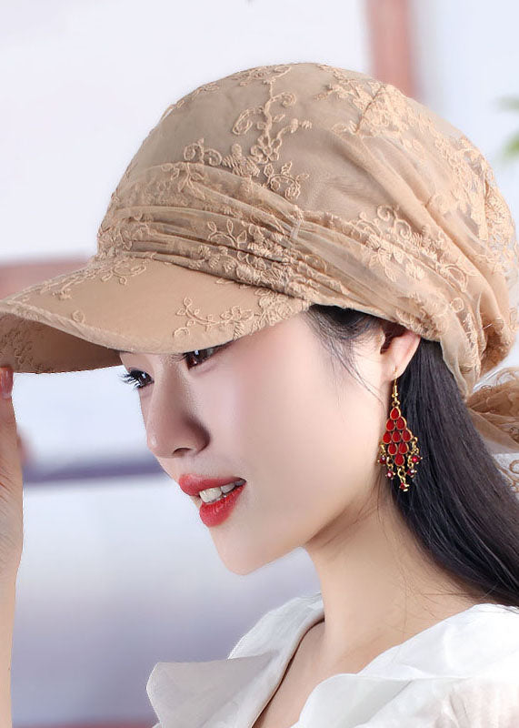 Women Chocolate Embroidery Floral Tulle Baseball Cap Hat