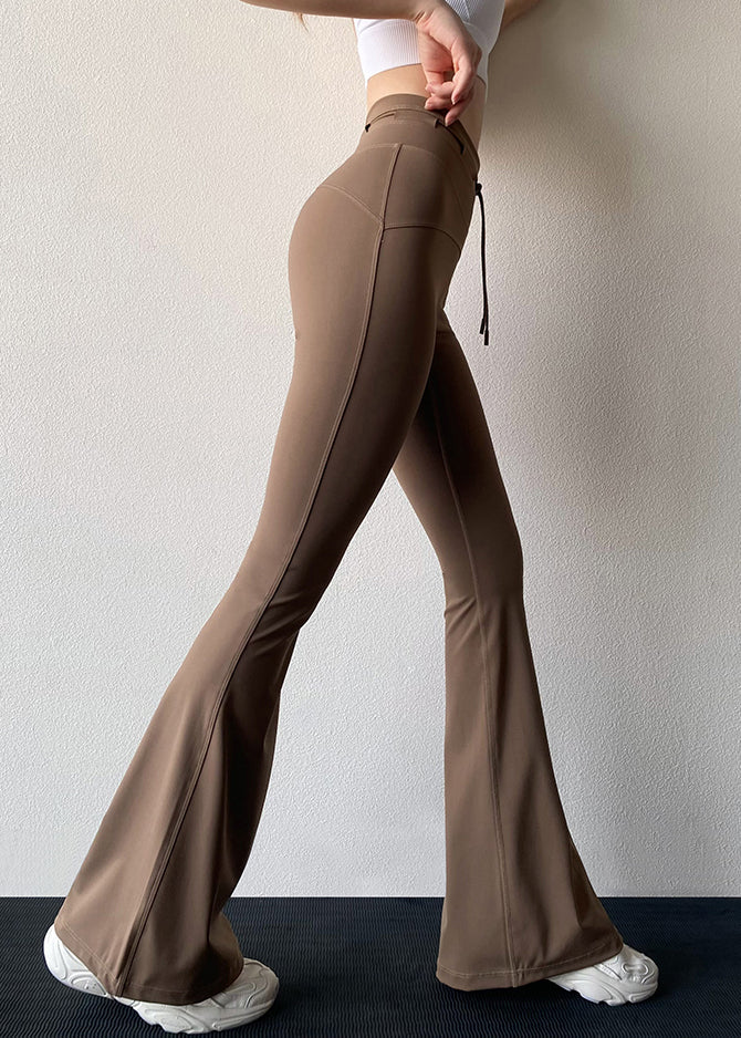 Women Coffee High Waist Patchwork Flare Leggings