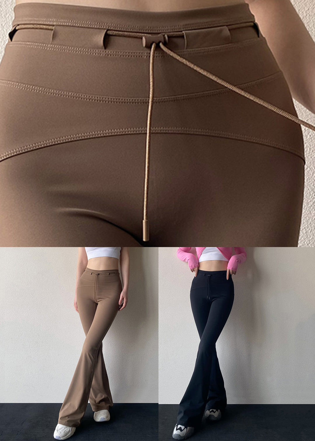 Women Coffee High Waist Patchwork Flare Leggings