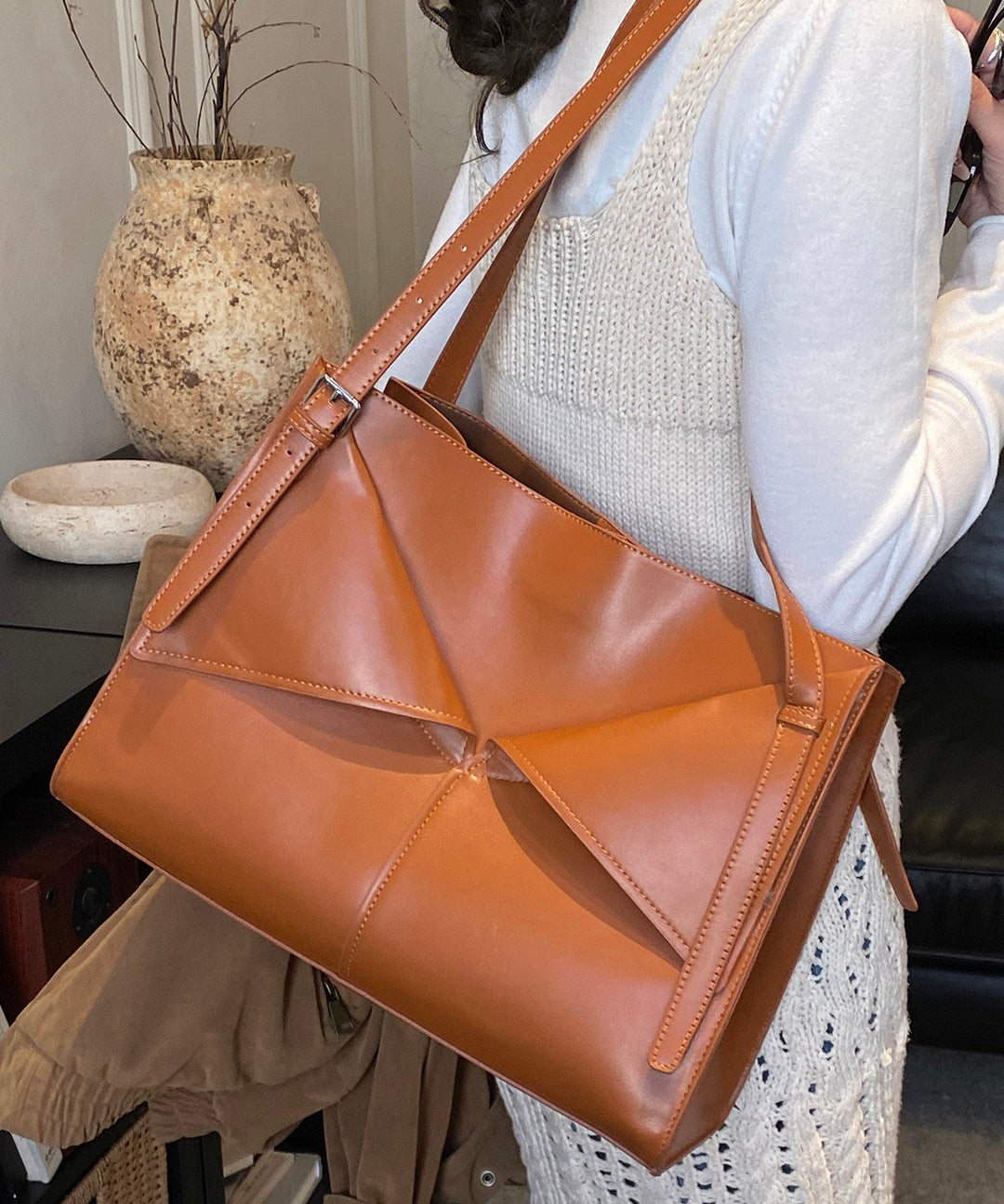Women Coffee Large Capacity Faux Leather Shoulder Bag