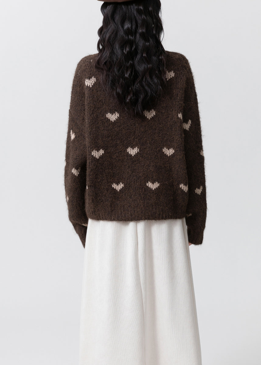 Women Coffee O Neck Jacquard Thick Knit Sweaters Winter