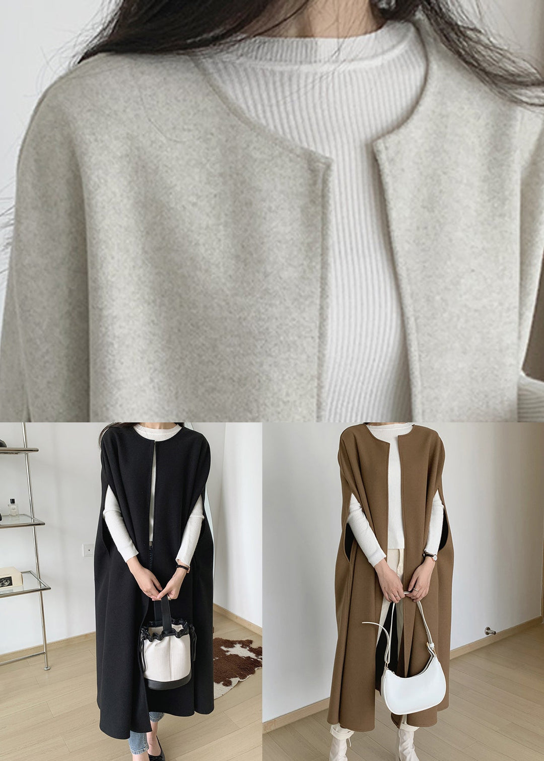 Women Coffee Original Design Solid Woolen Coats Sleeveless