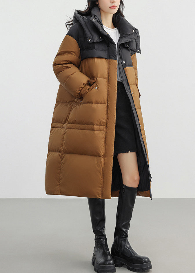 Women Coffee Oversized Patchwork Duck Down Puffers Jackets Winter