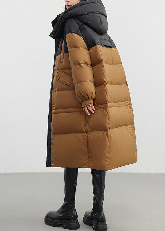 Women Coffee Oversized Patchwork Duck Down Puffers Jackets Winter