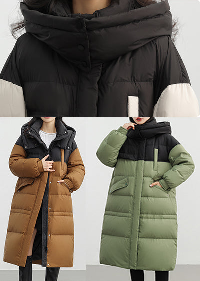 Women Coffee Oversized Patchwork Duck Down Puffers Jackets Winter
