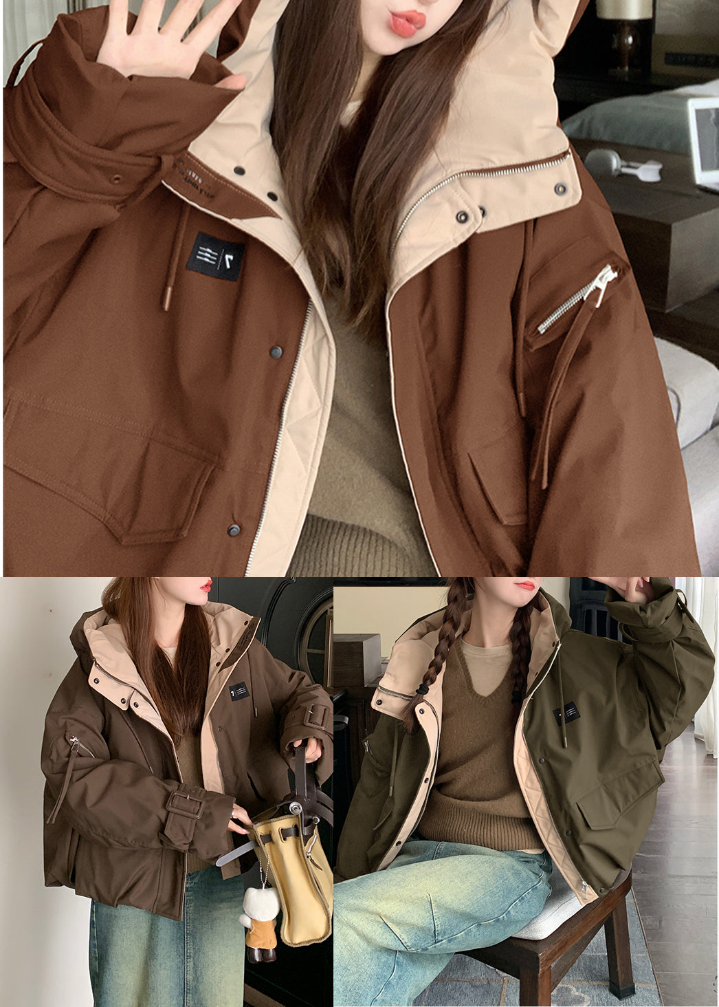 Women Coffee Oversized Pockets Fine Cotton Filled Women Witner Coats