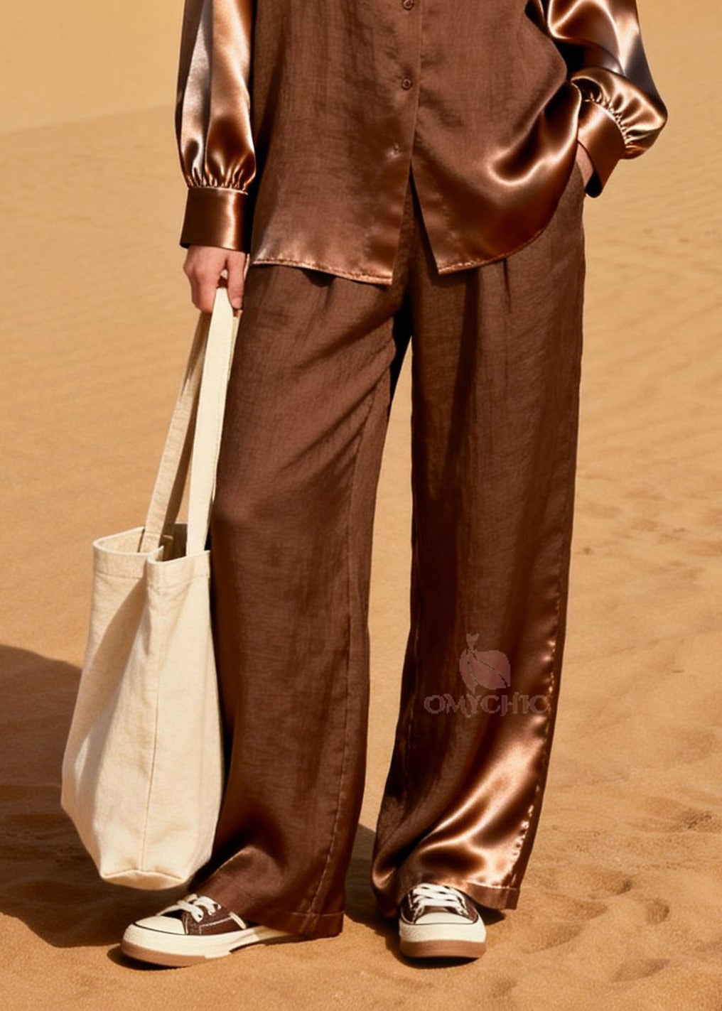 Women Coffee Peter Pan Collar Patchwork Linen Silk Two Piece Set Women Clothing Spring