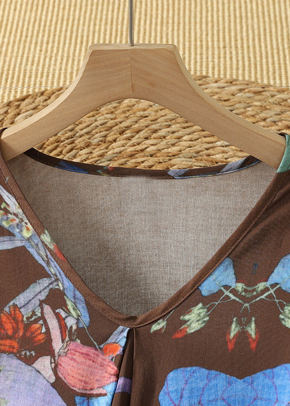 Women Coffee V Neck Print Cotton T Shirt Tops Summer