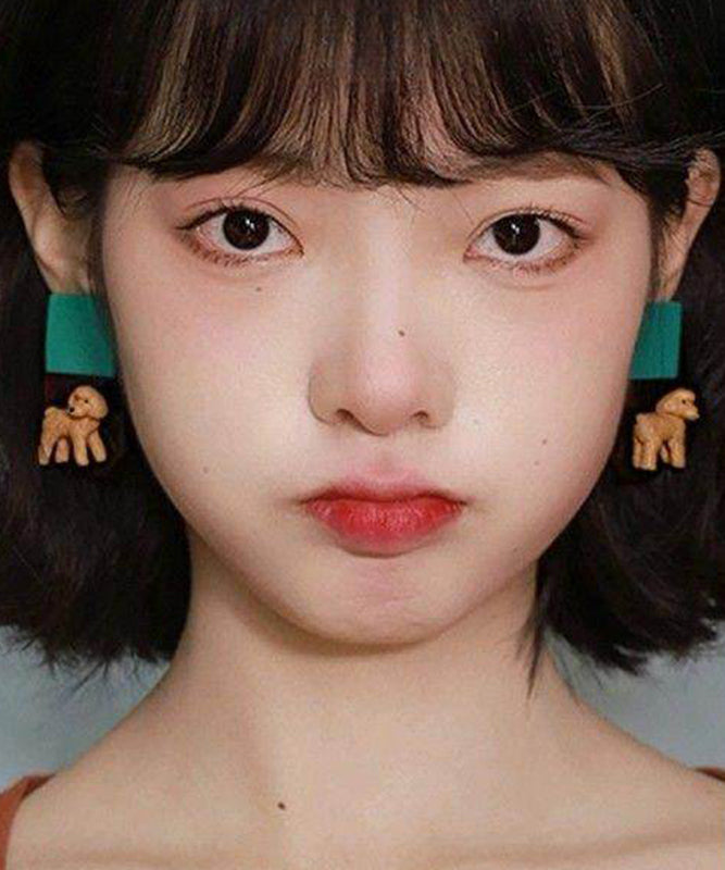 Women Colorblock Acrylic Resin Teddy Dog Stud Earrings