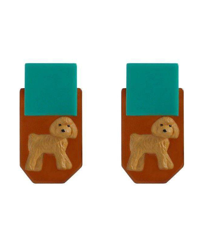 Women Colorblock Acrylic Resin Teddy Dog Stud Earrings