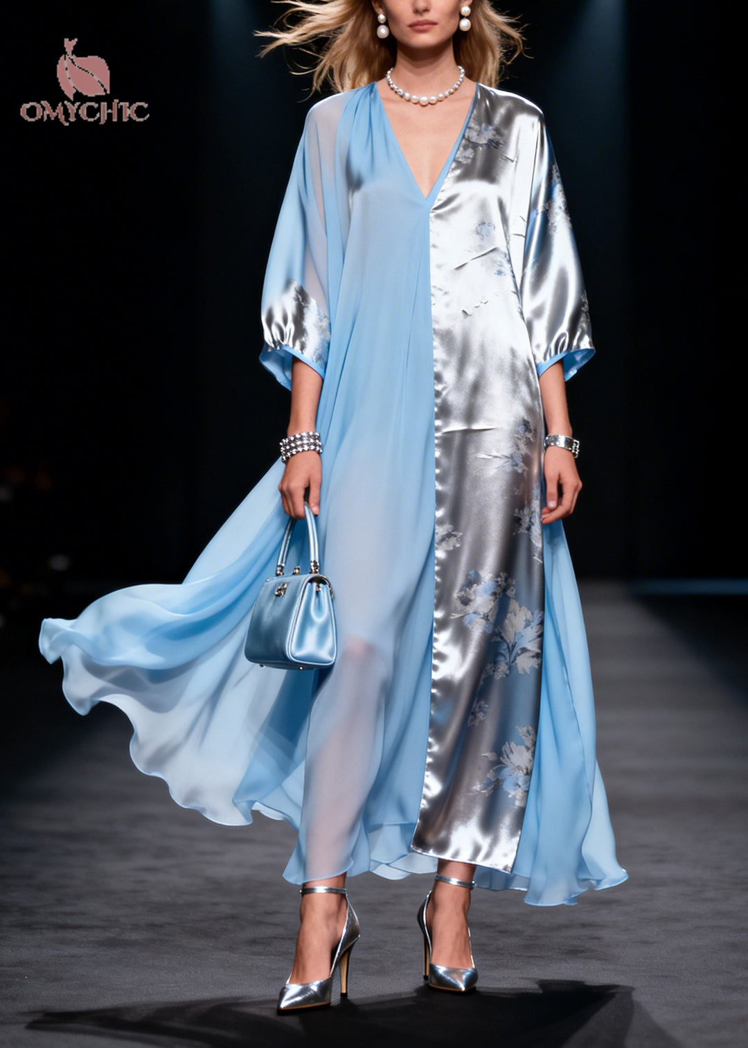 Women Colorblock Asymmetrical Patchwork Chiffon Party Dress Summer