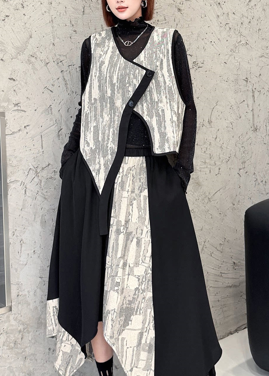 Women Colorblock Asymmetrical Patchwork Waistcoat And Skirts Two Pieces Set Fall