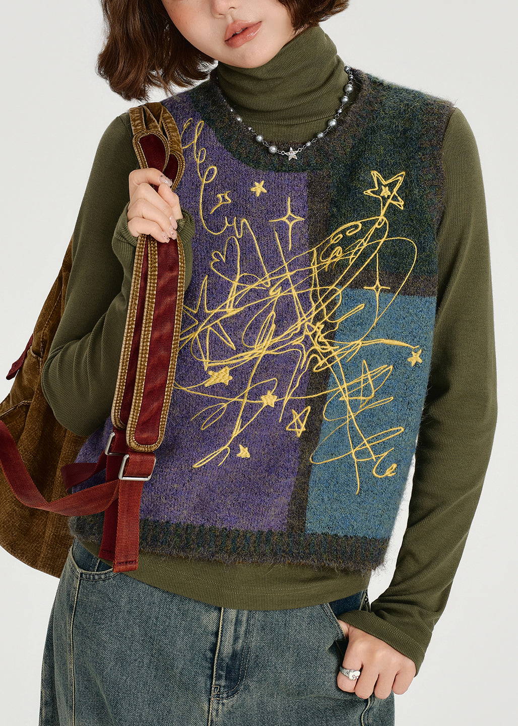 Women Colorblock O Neck Knit Vest Tops Sleeveless