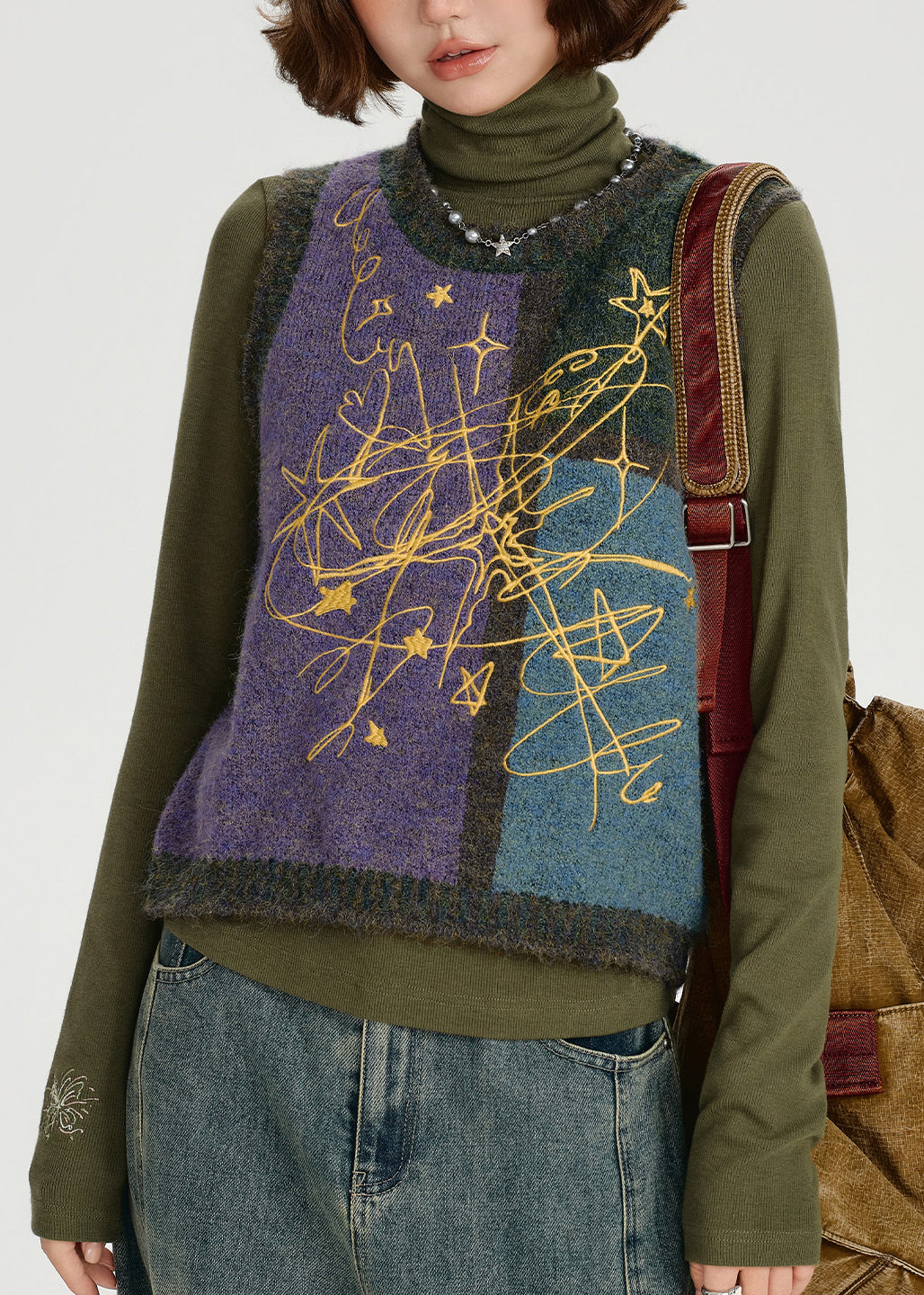 Women Colorblock O Neck Knit Vest Tops Sleeveless