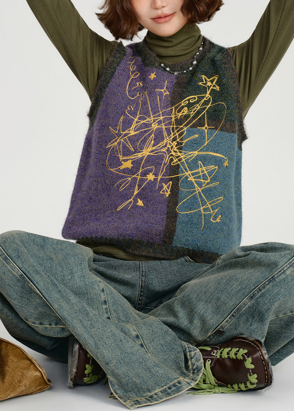 Women Colorblock O Neck Knit Vest Tops Sleeveless