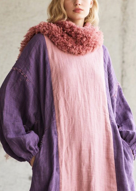 Women Colorblock Oversized Patchwork Cotton Vacation Dresses Fall