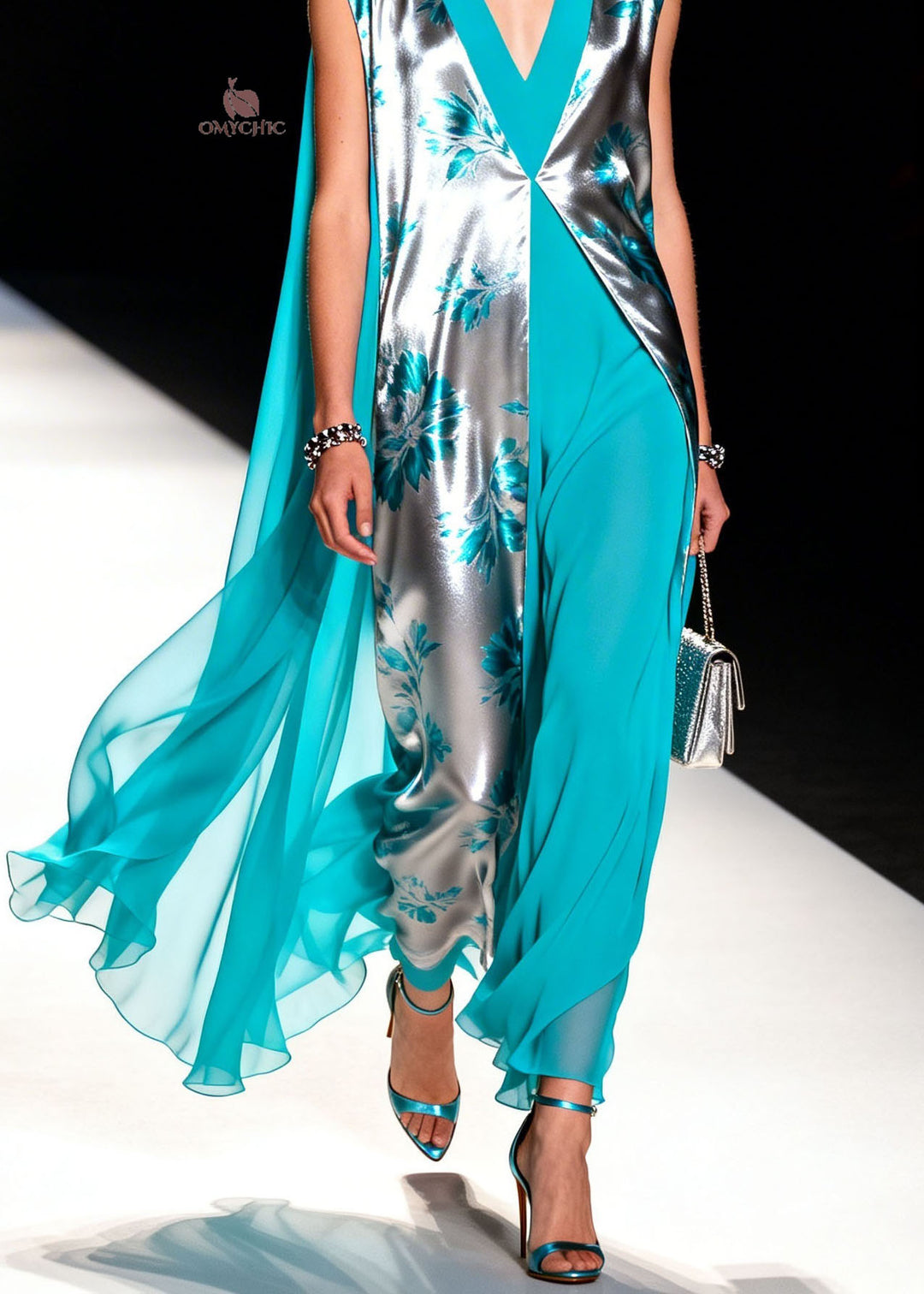 Women Colorblock V Neck Patchwork Chiffon Dress Summer