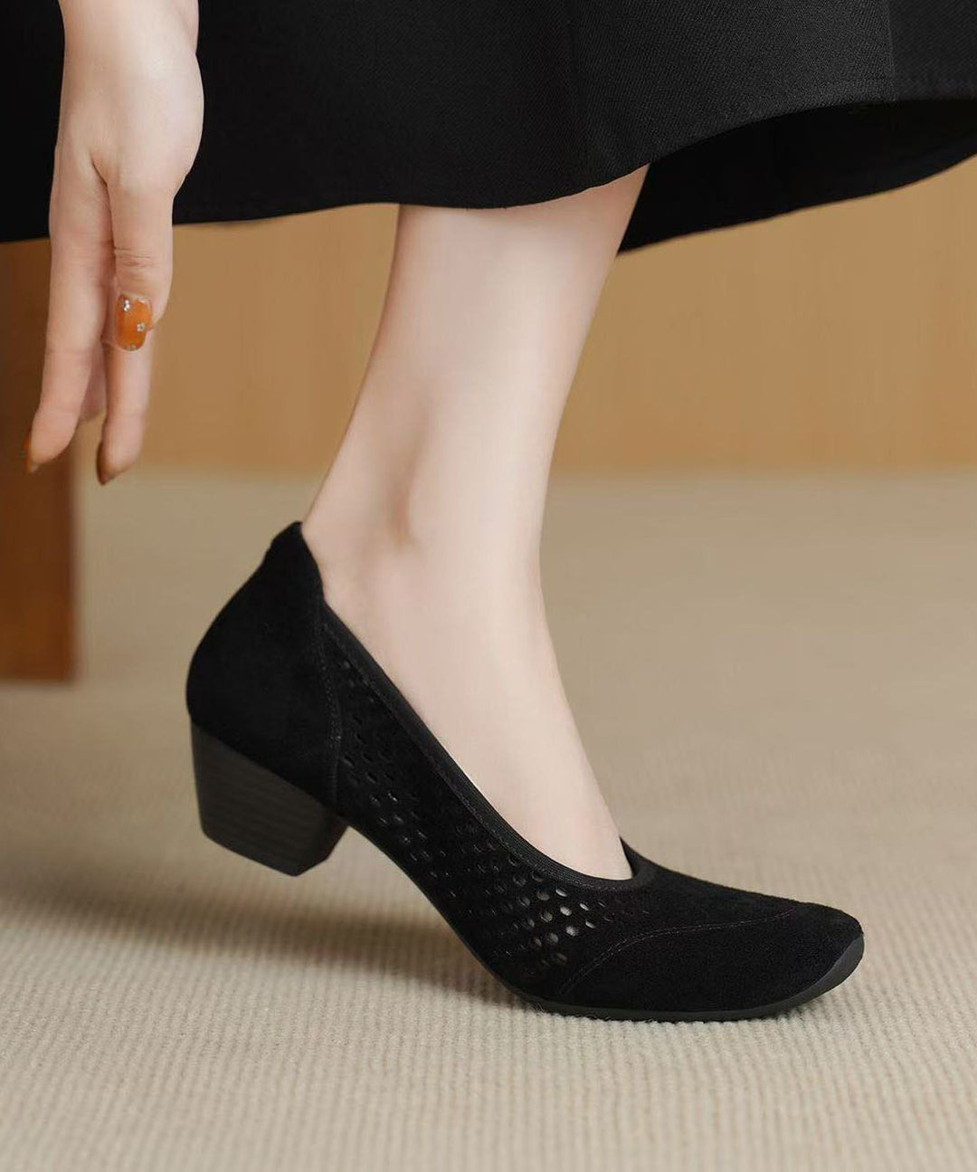 Women Comfortable Breathable Chunky Black Suede Shoes