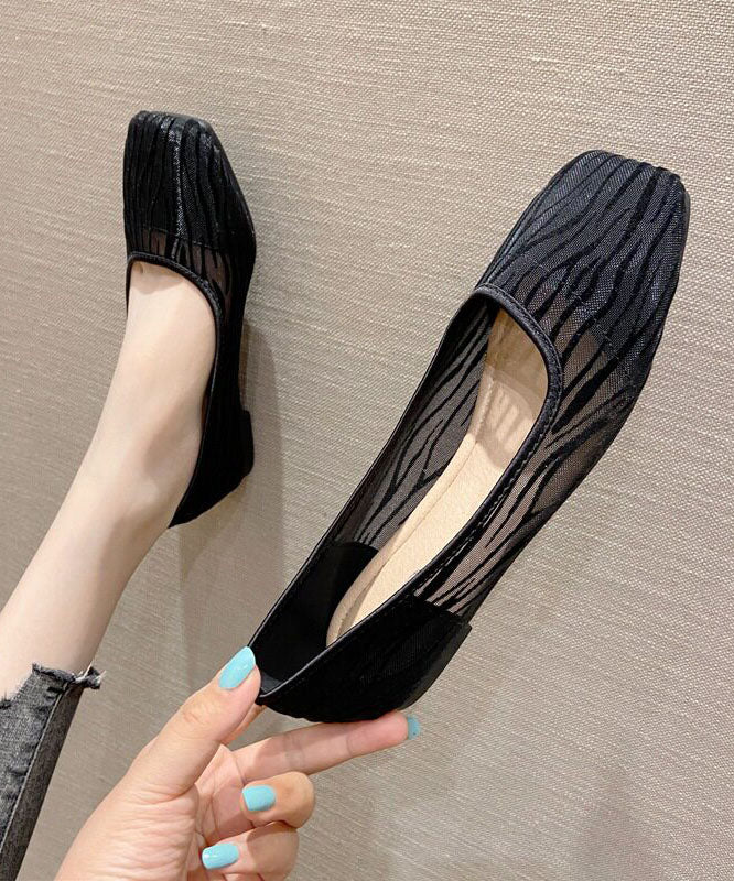 Women Comfortable Splicing Flats Black Breathable Mesh