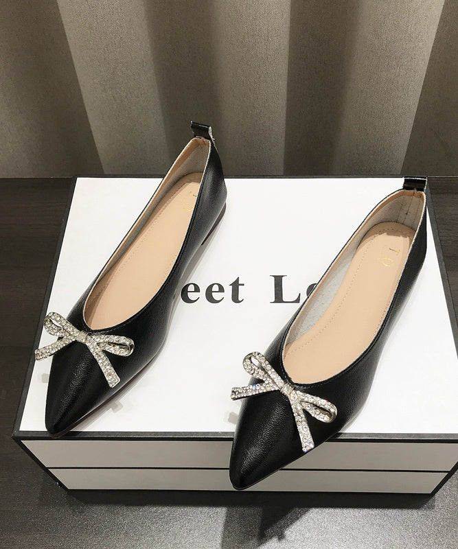 Women Comfy Bow Splicing Flat Shoes Gold Faux Leather Pointed Toe
