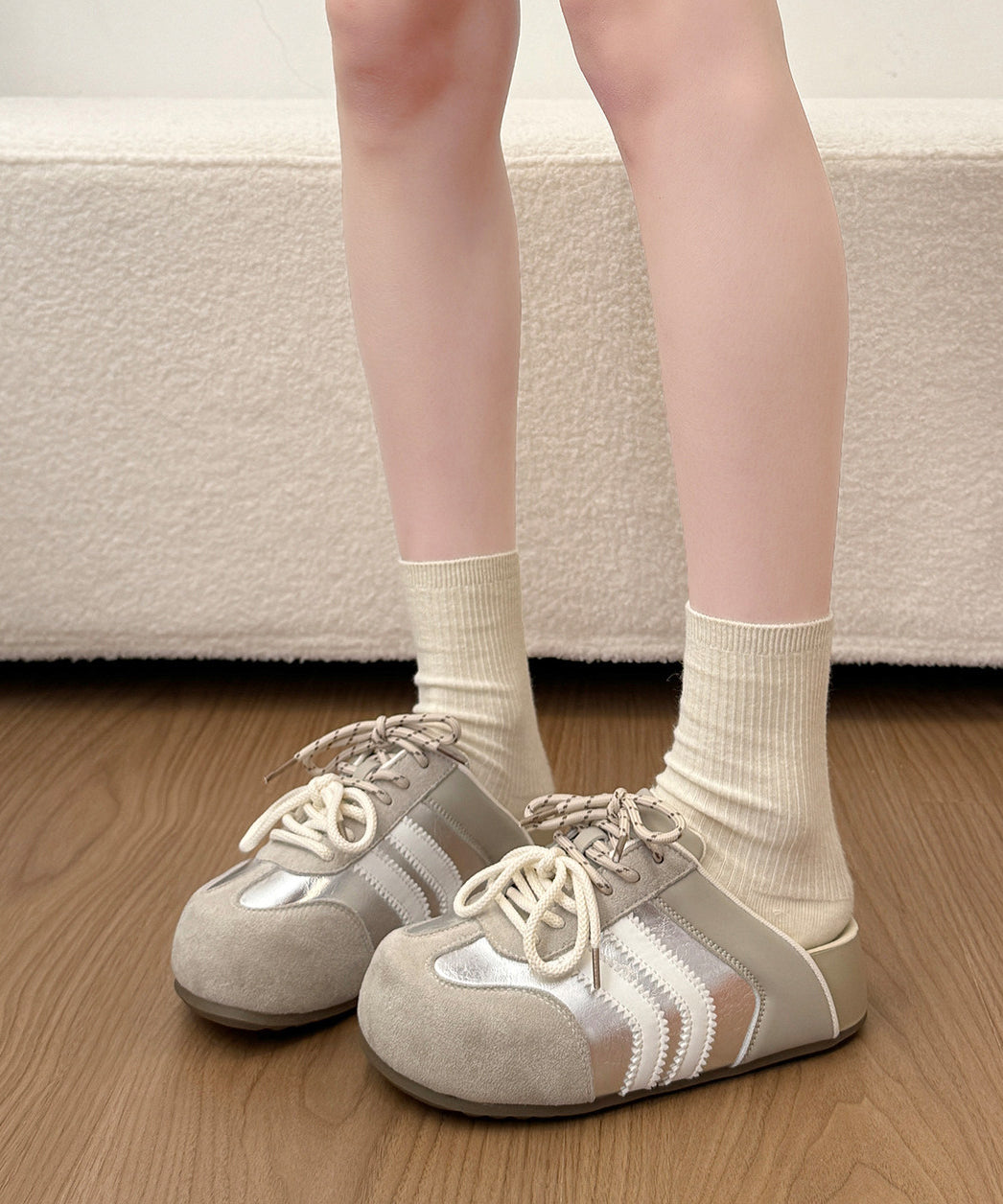 Women Cross Strap Platform Beige Faux Leather Slide Sandals