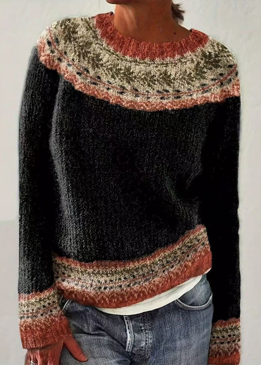 Women Dark Gray O-Neck Knit Sweater Fall