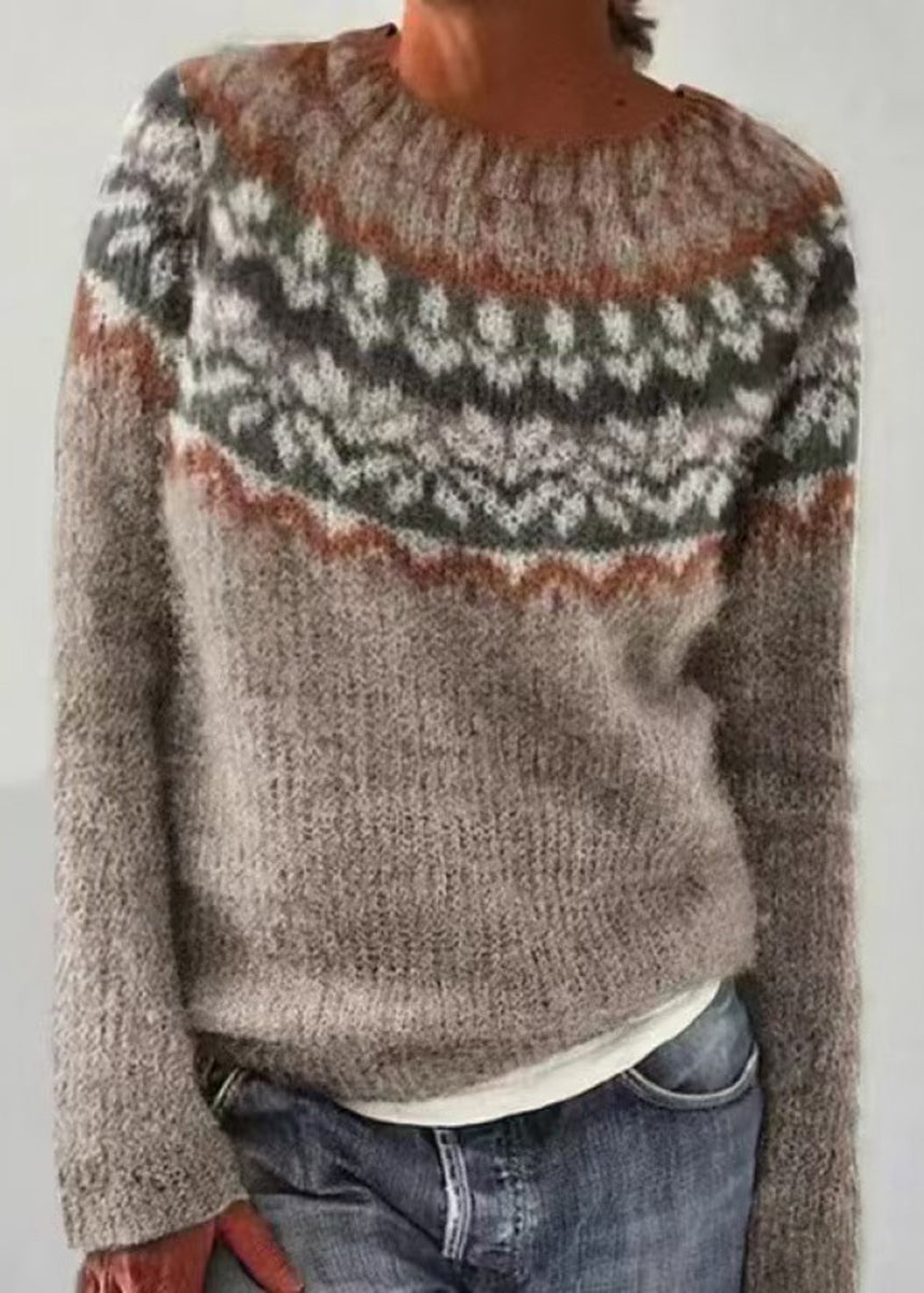 Women Dark Gray O-Neck Knit Sweater Fall