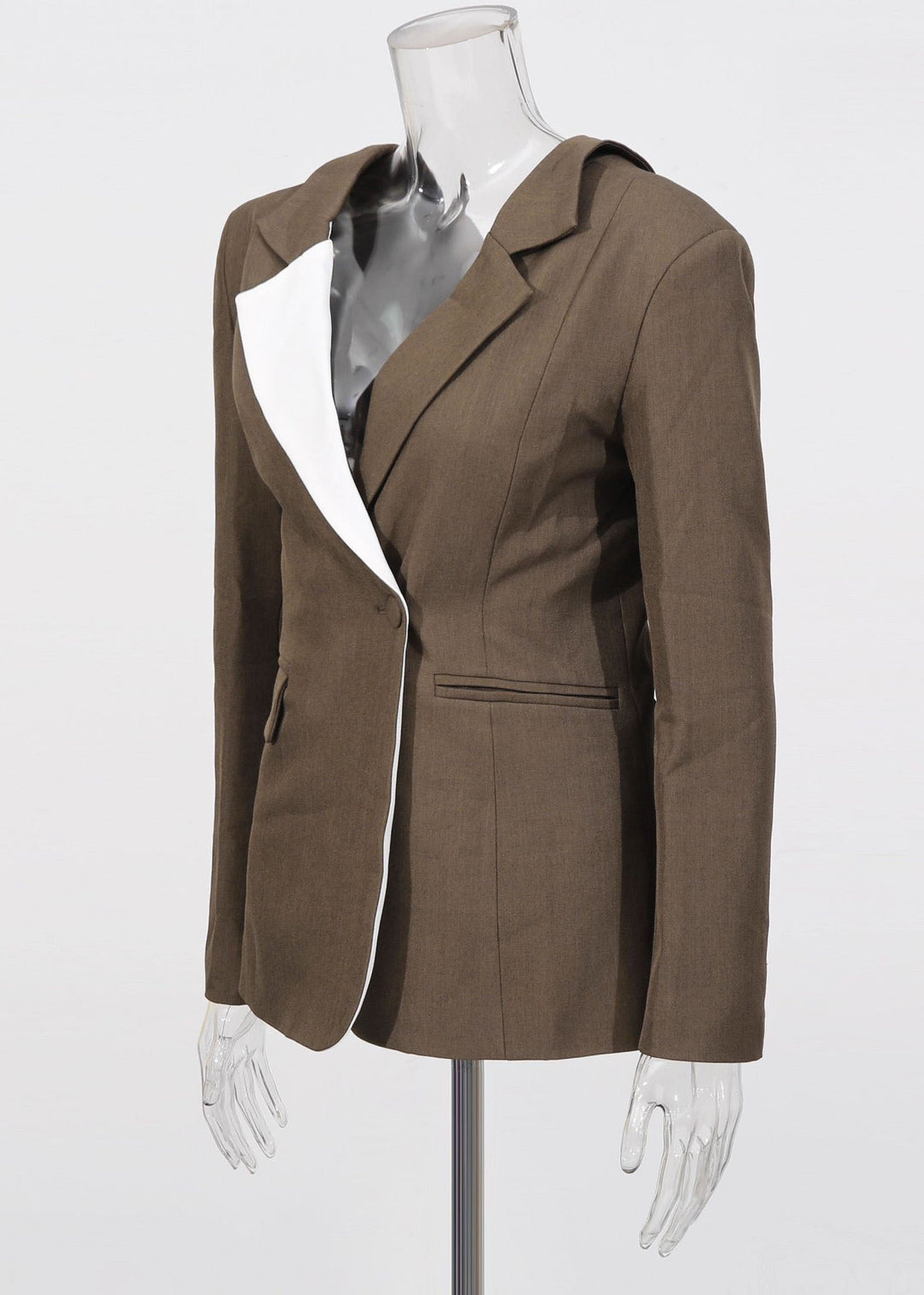 Women Elegant Brown Peter Pan Collar Patchwork Suit Coats Fall