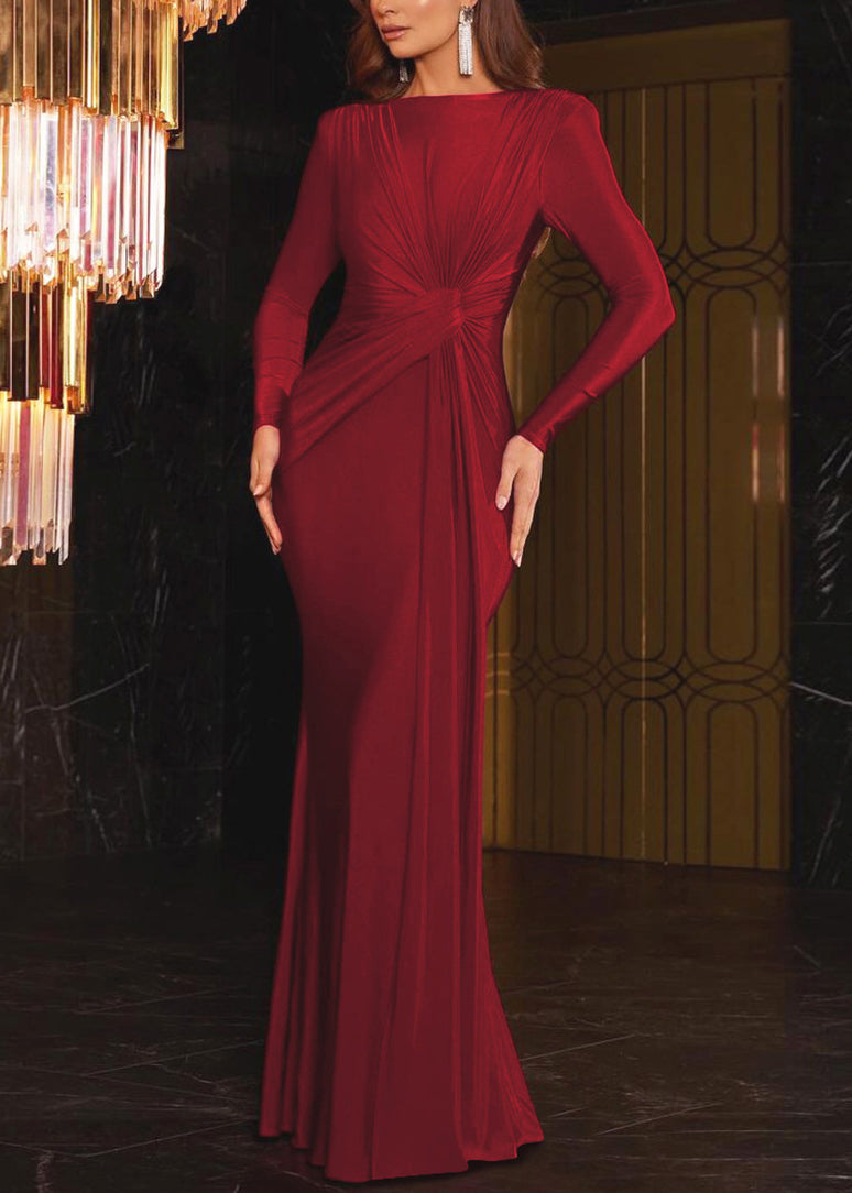 Women Elegant Pink Slim Fit Silk Maxi Dresses Long Sleeve