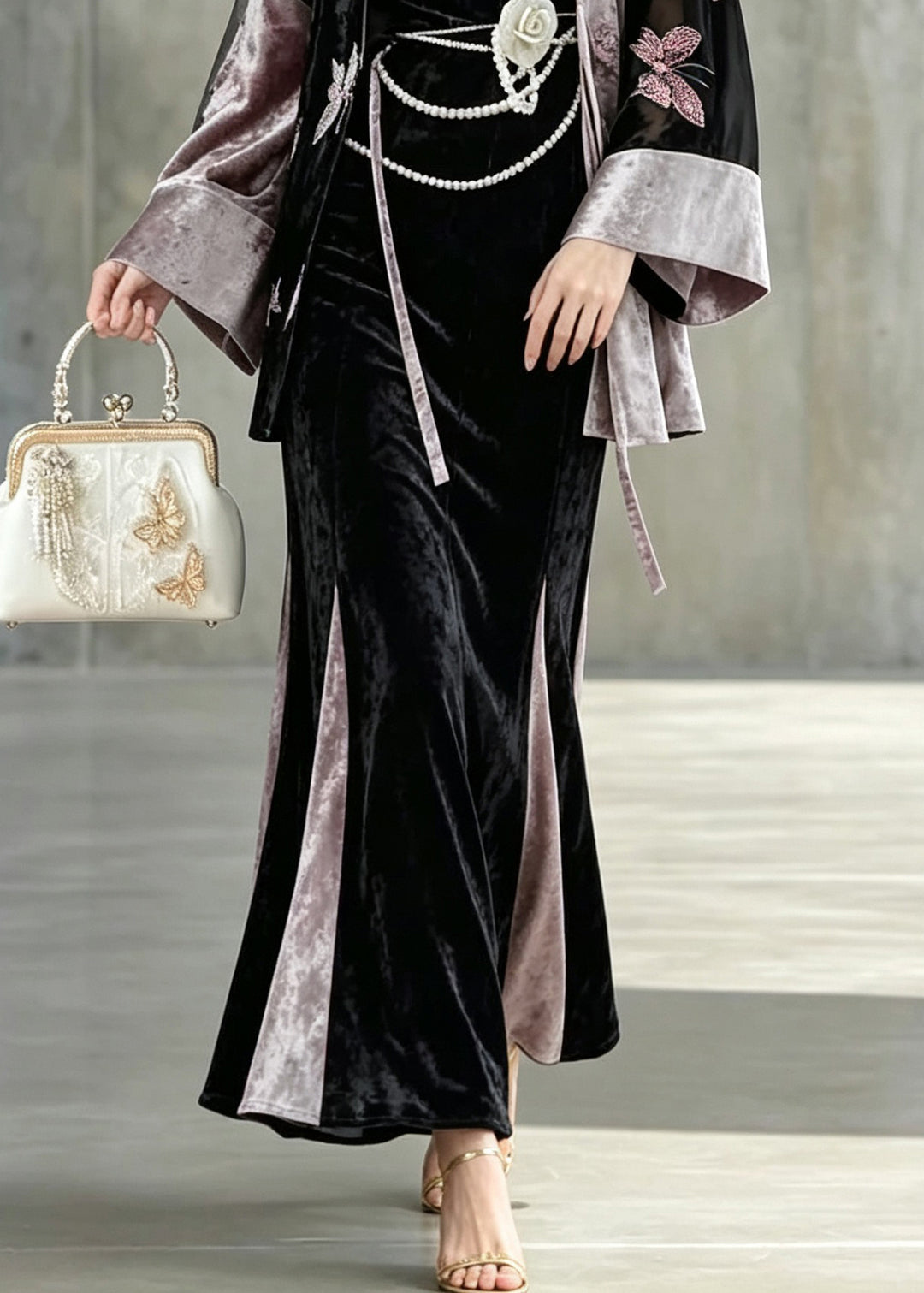 Women Embroidered Butterfly Velvet Three Piece Suit Set Fall