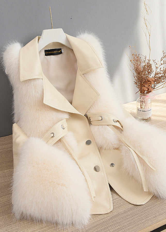 Women Faux Fox Fur Patchwork Faux Leather Vest Tops Winter