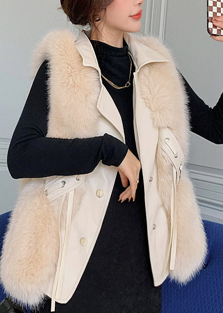 Women Faux Fox Fur Patchwork Faux Leather Vest Tops Winter
