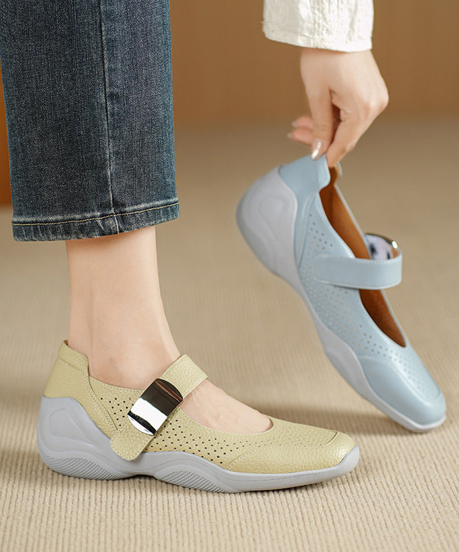 Women Faux Leather Flat Shoes Buckle Strap Hollow Out Flat Feet Shoes