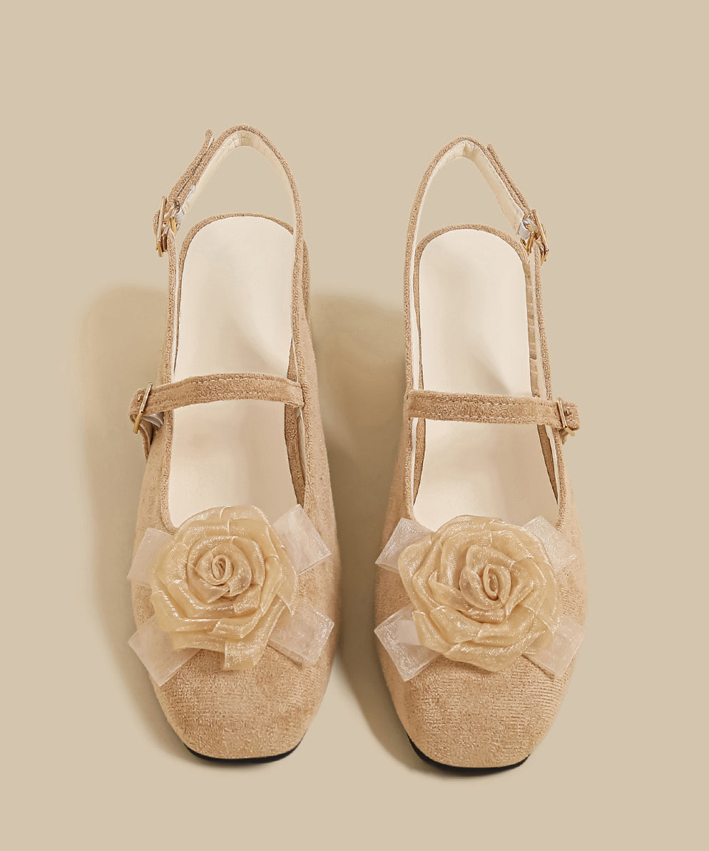 Women Floral Splicing Chunky Sandals Apricot Suede