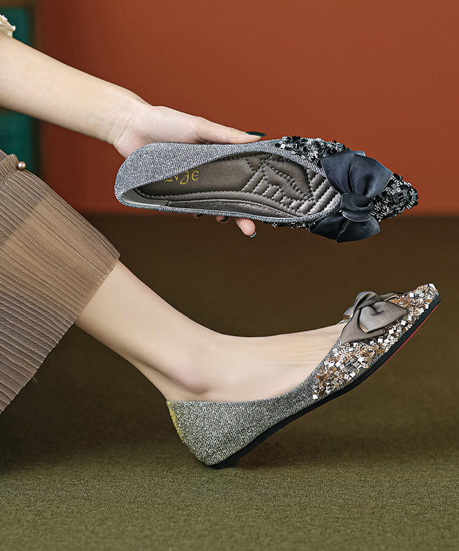 Women Gold Bow Zircon Splicing Flat Feet Shoes Pointed Toe