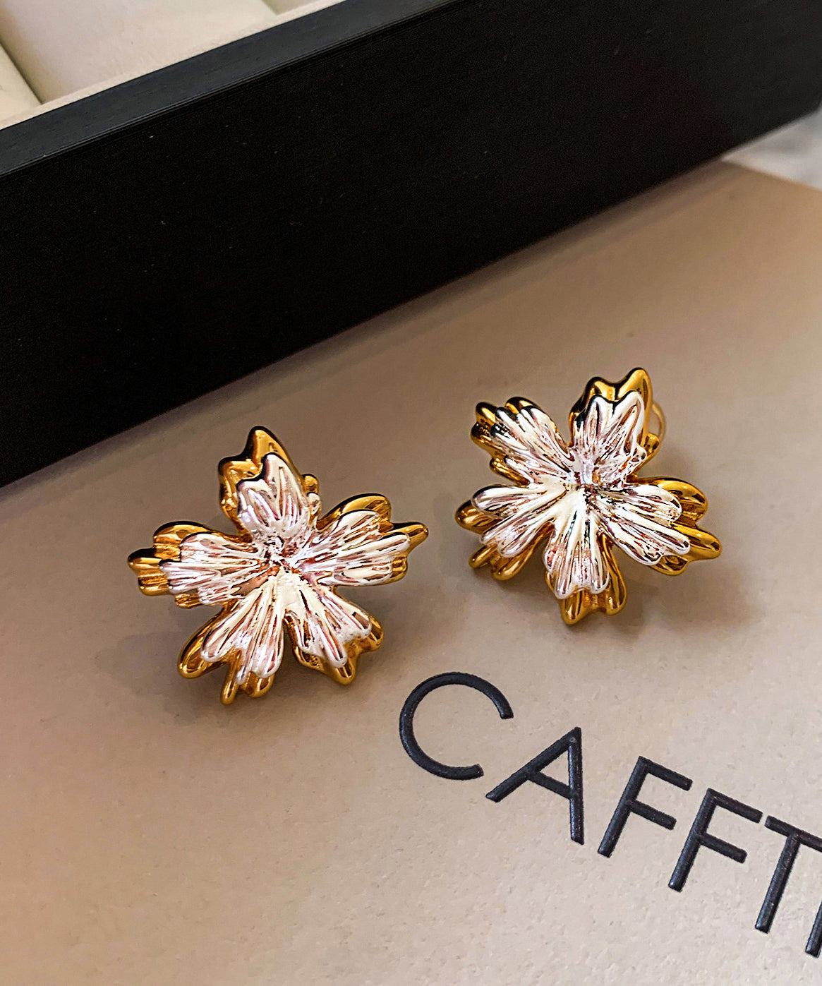 Women Golden And Silvery Flower Shape Metal Stud Earrings - Omychic
