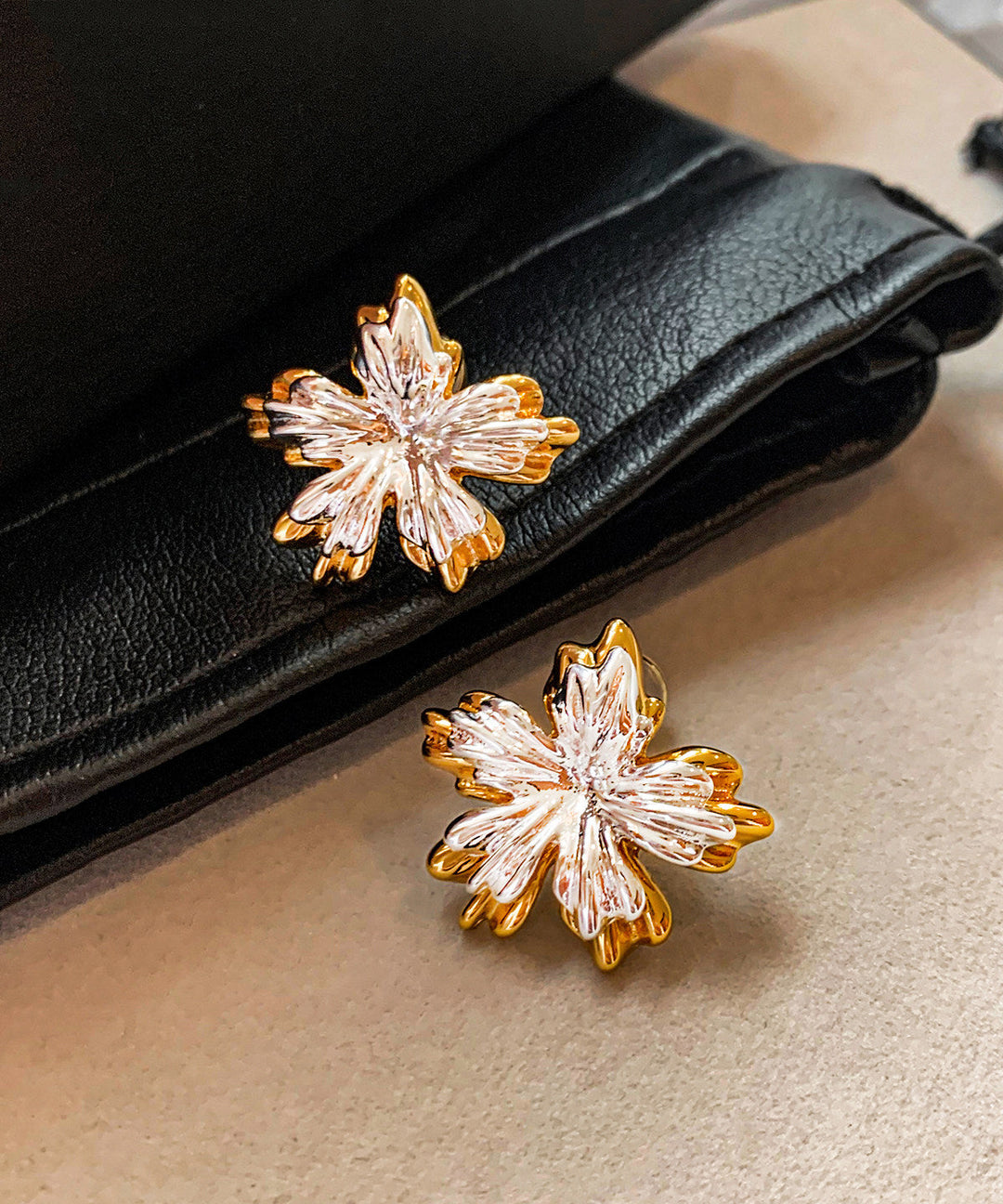 Women Golden And Silvery Flower Shape Metal Stud Earrings - Omychic