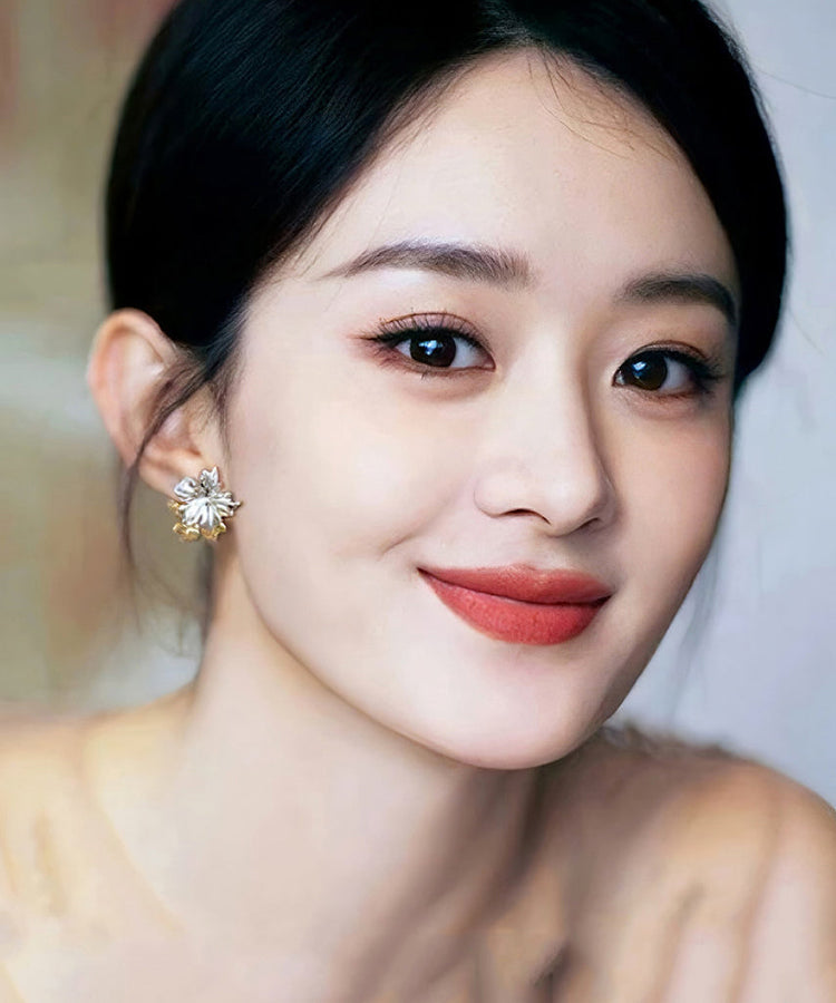Women Golden And Silvery Flower Shape Metal Stud Earrings - Omychic