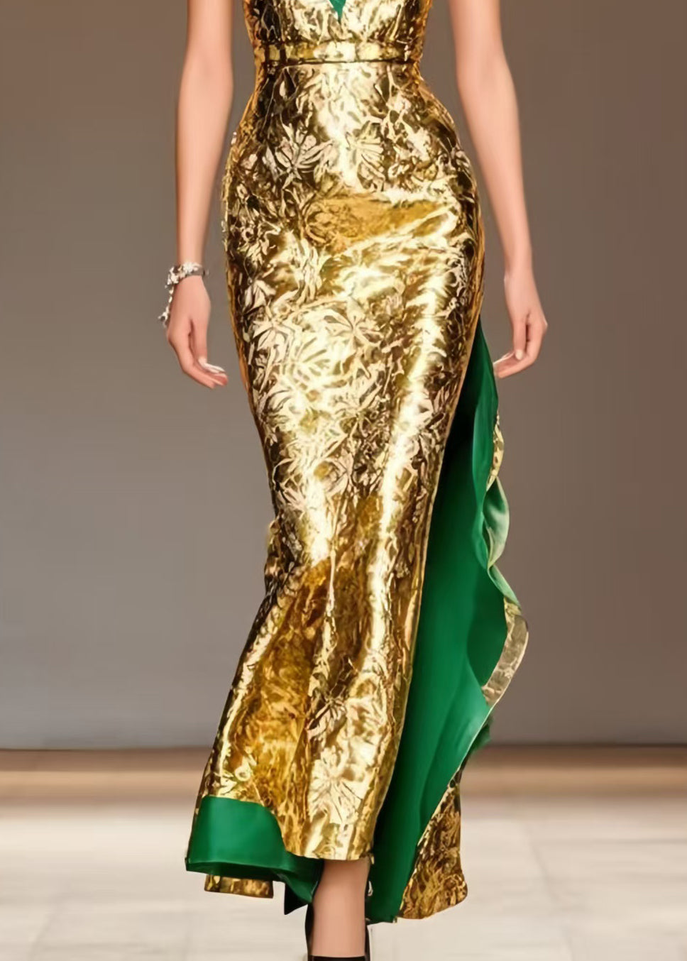 Women Golden Wraped Patchwork Silk Sundress Summer