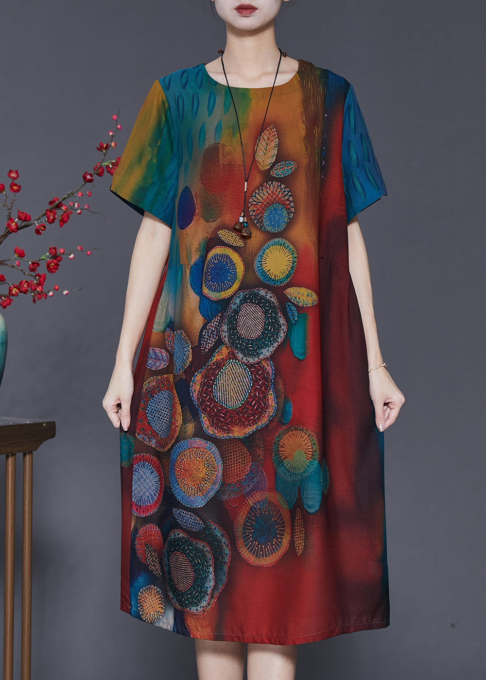 Women Gradient Color Print Silk Maxi Dresses Summer